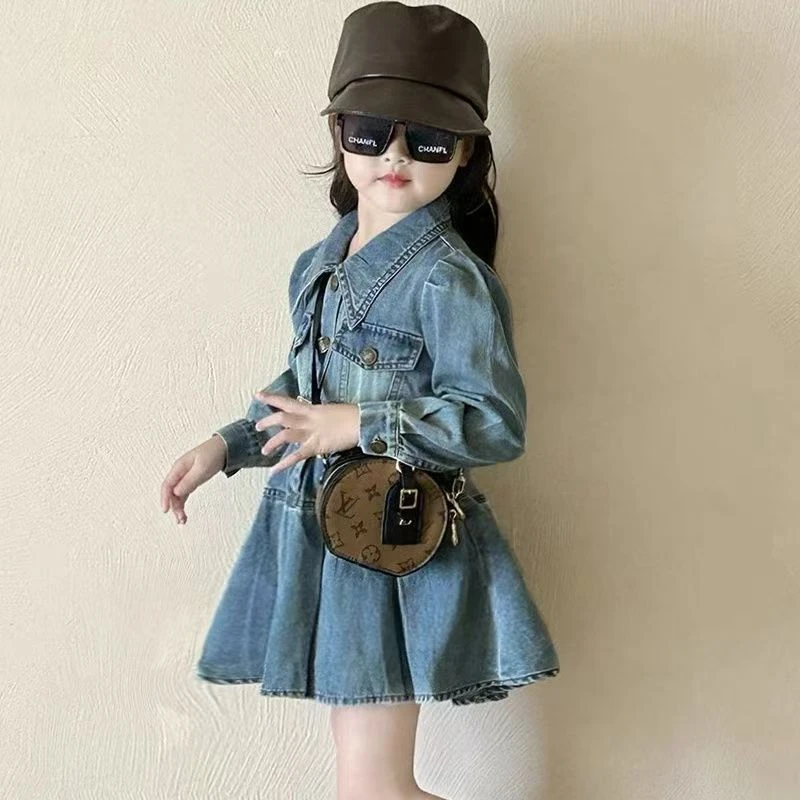 女童春秋牛仔裙牛仔2025新款网红爆款连衣裙儿童韩版公主送腰带潮