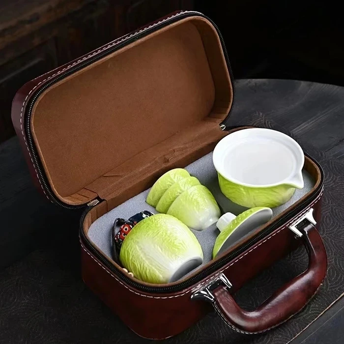 便携式茶具6件套创意简约户外家用手提茶杯凉水壶酒杯杯具带盖