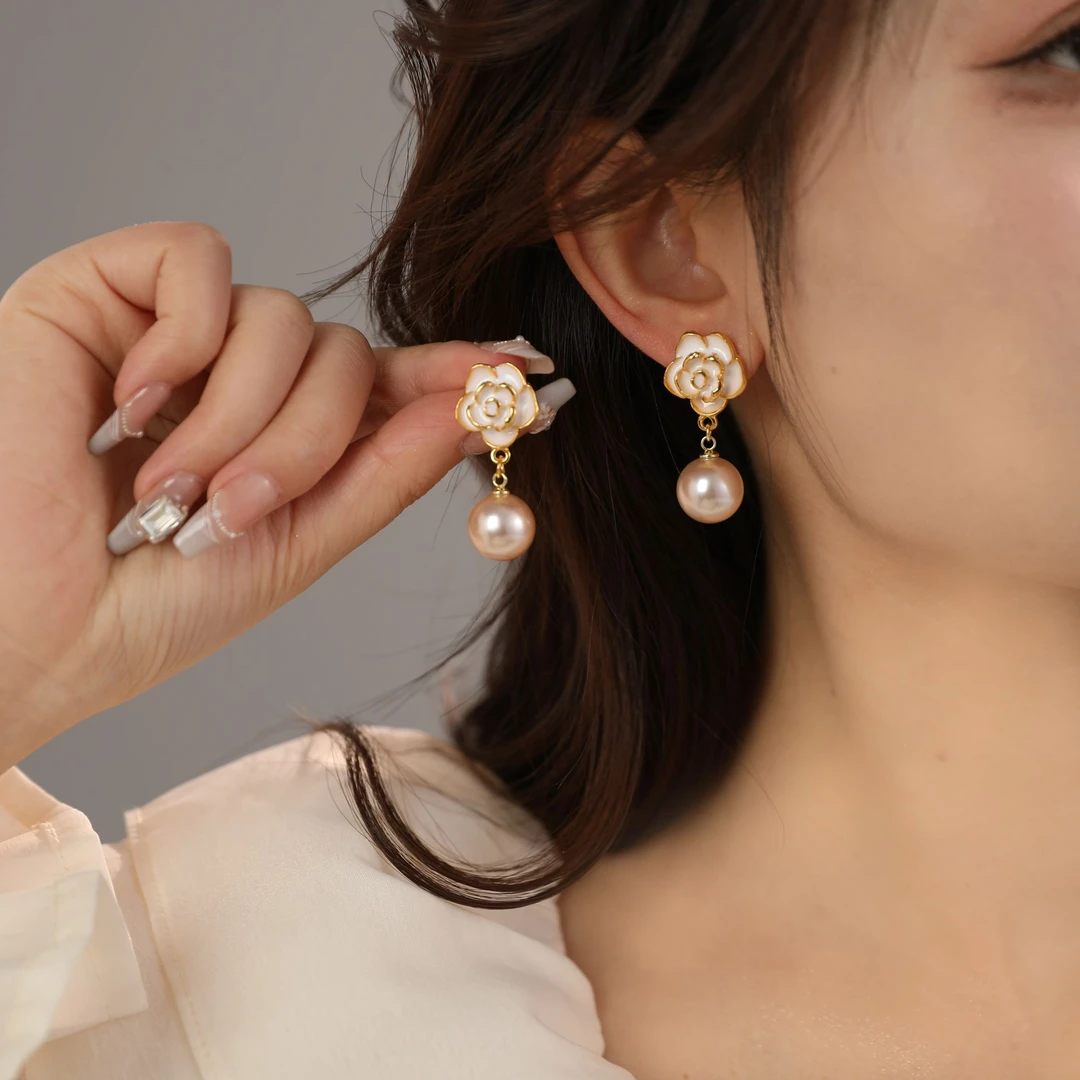 鎏金新中式山茶花气质轻奢时尚百搭复古法式小众优雅