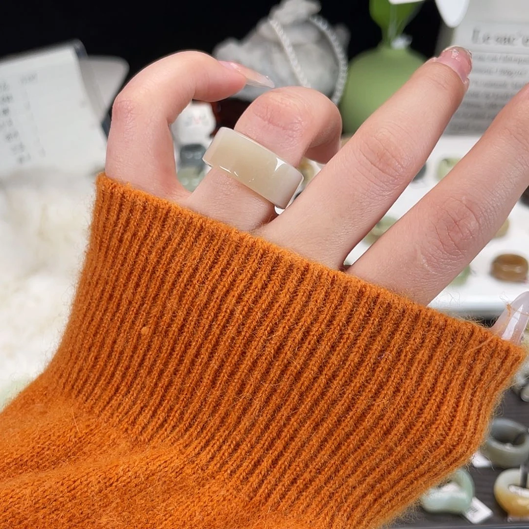 和田玉未镶嵌戒指h4一口浅糖直切16.4不退换