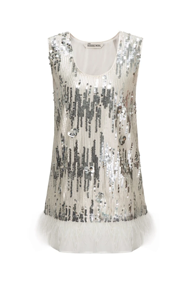 董小姐买手店RODERIC WONG 银色珠绣拼接背心