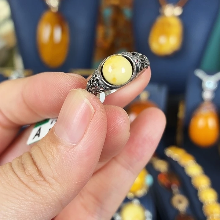 琥珀银S925镶嵌戒指