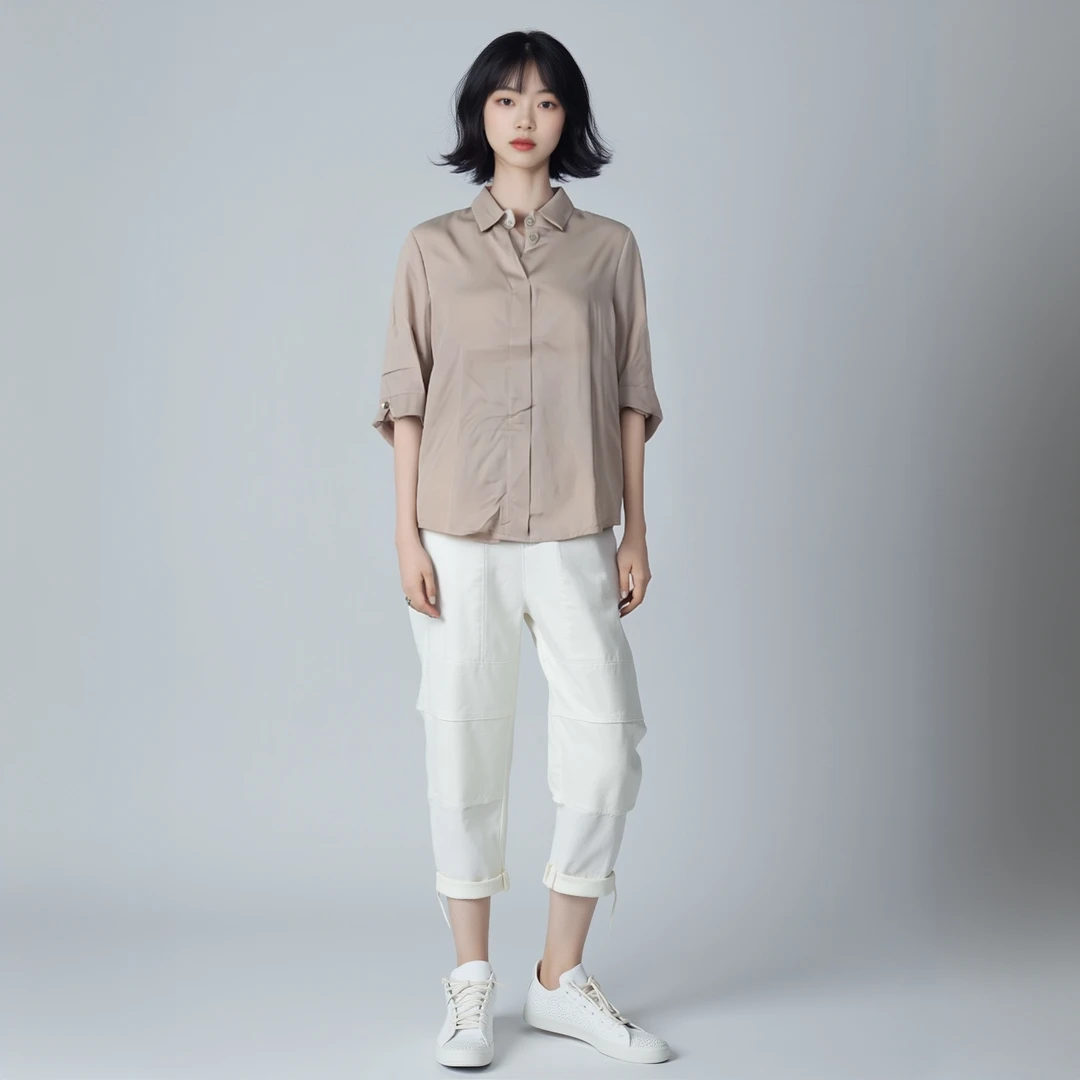 K014百搭短袖衬衫夏季时尚新款高端洋气通勤薄款白衬衣女