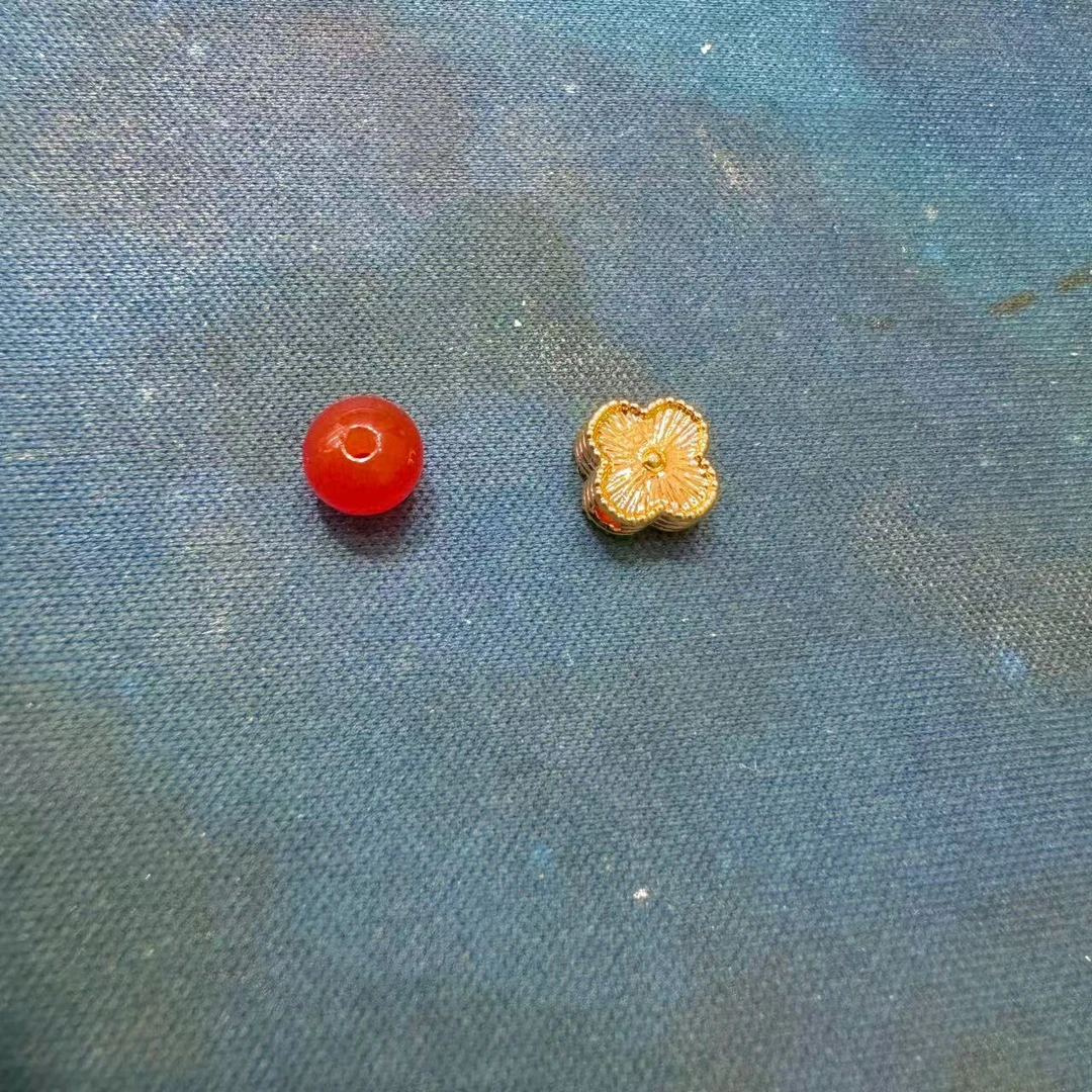 【SG】足金镭射拉丝小花花简约玛瑙配件