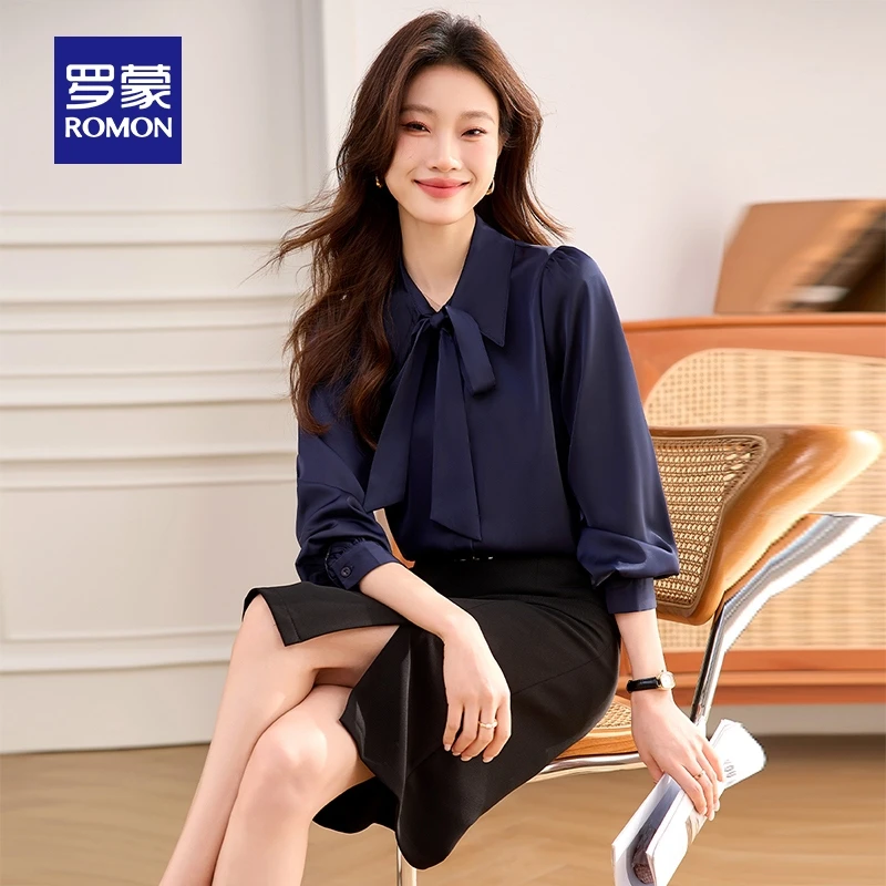 罗蒙女士职业长袖衬衫2025秋季新款商务纯色百搭工装衬衣气质上