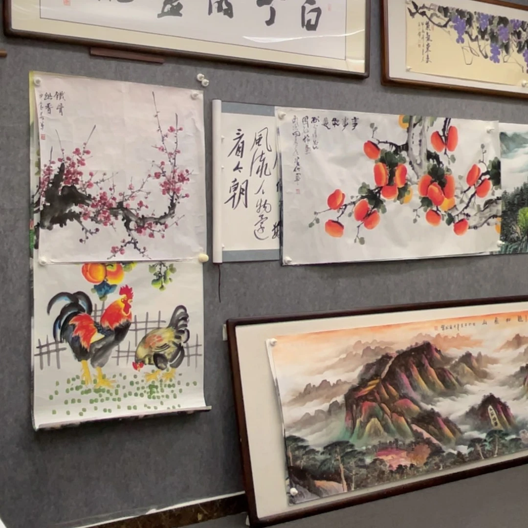 国画展*召六尺富山贵水➕斗方梅花➕三尺横幅柿子