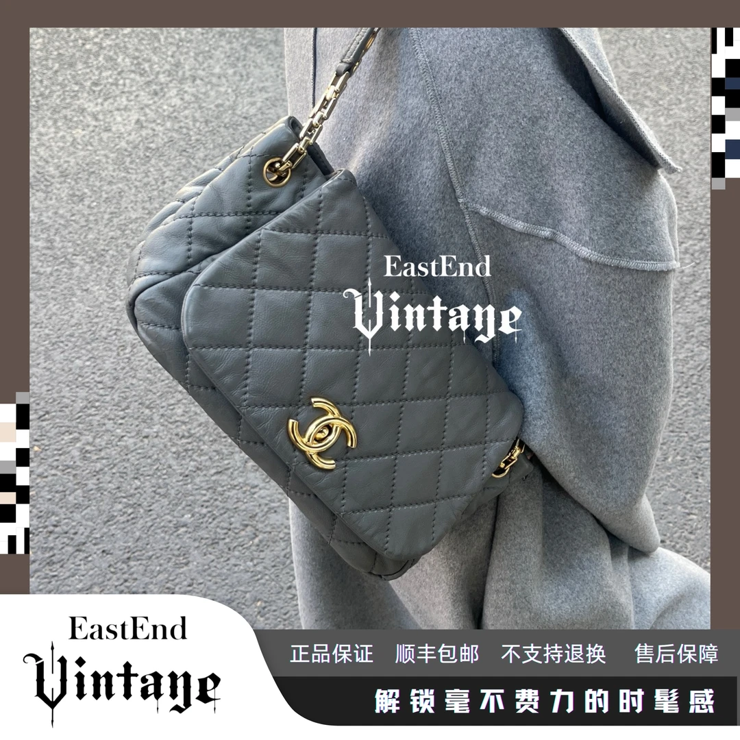 95新 Chanel/香奈儿 東区-灰金翻盖14开单肩包/81127小香风