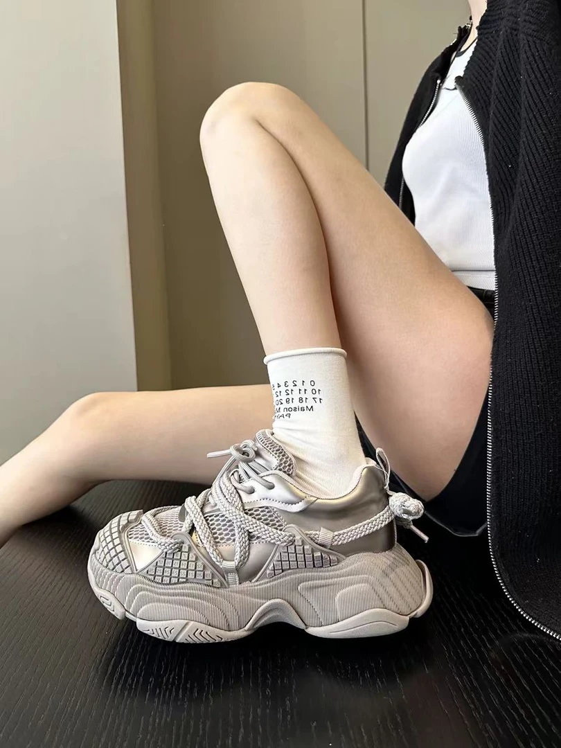 银灰色网面小众潮厚底老爹鞋女休闲鞋增高运动鞋992