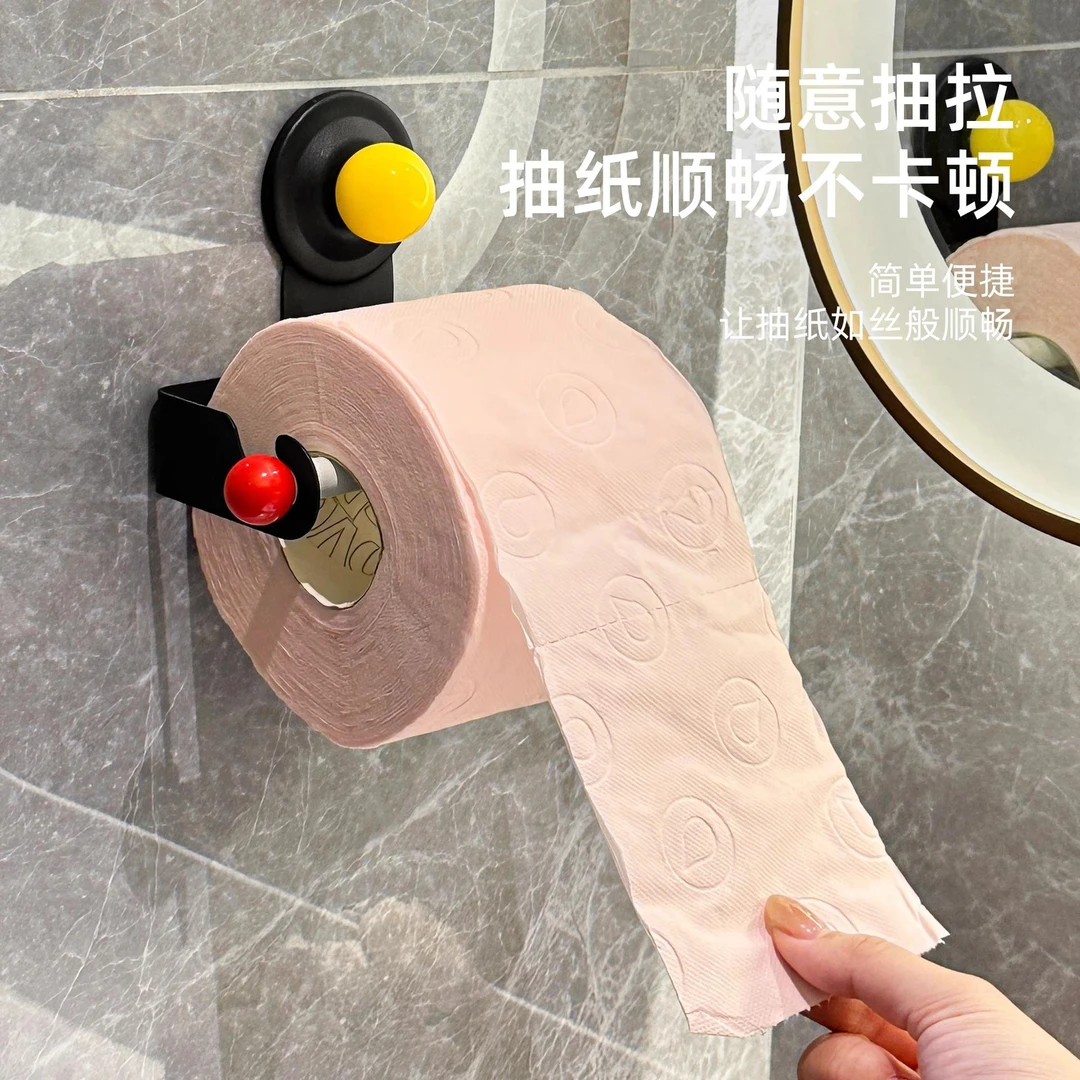 卫生间吸盘纸巾架浴室壁挂式免打孔卷纸架创意高颜值多巴胺厕纸盒