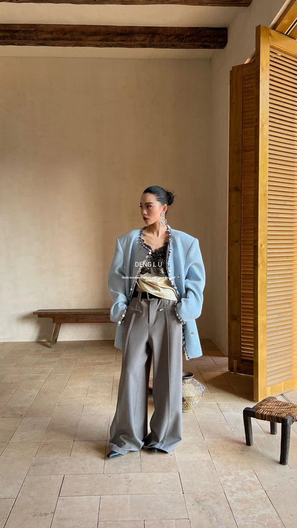 【NO退NO换】福秒- 侧边条纹阔腿西装裤（63R65029#）录录