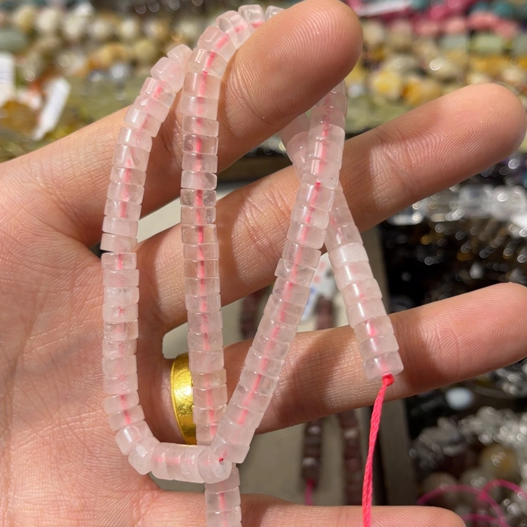 银S925镶嵌手链烟晶卡6.6粉水晶算盘珠