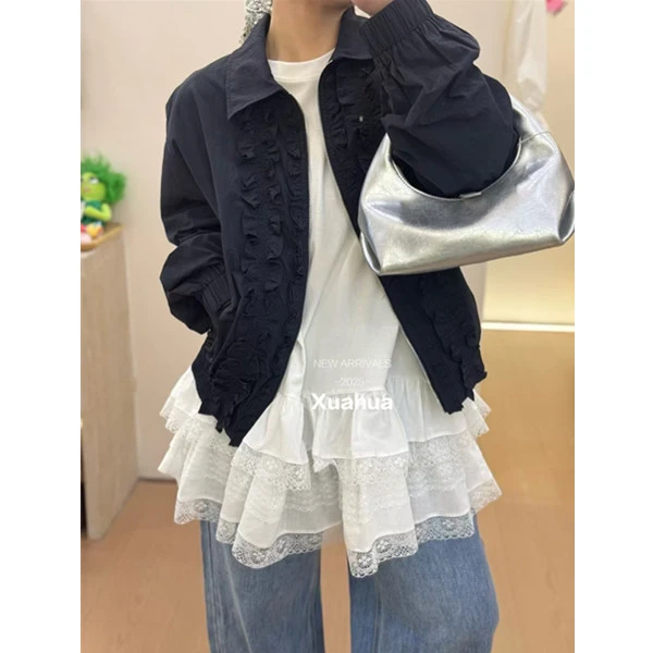 25春秋简约百搭翻领夹克衫短外套女高级感风衣