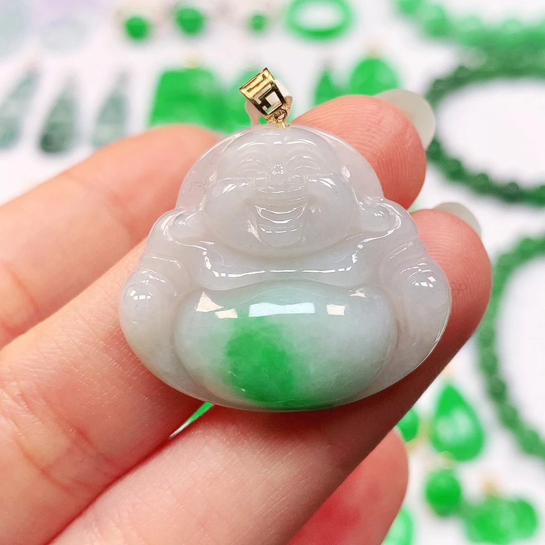 吊坠(不含链)18K金镶嵌翡翠