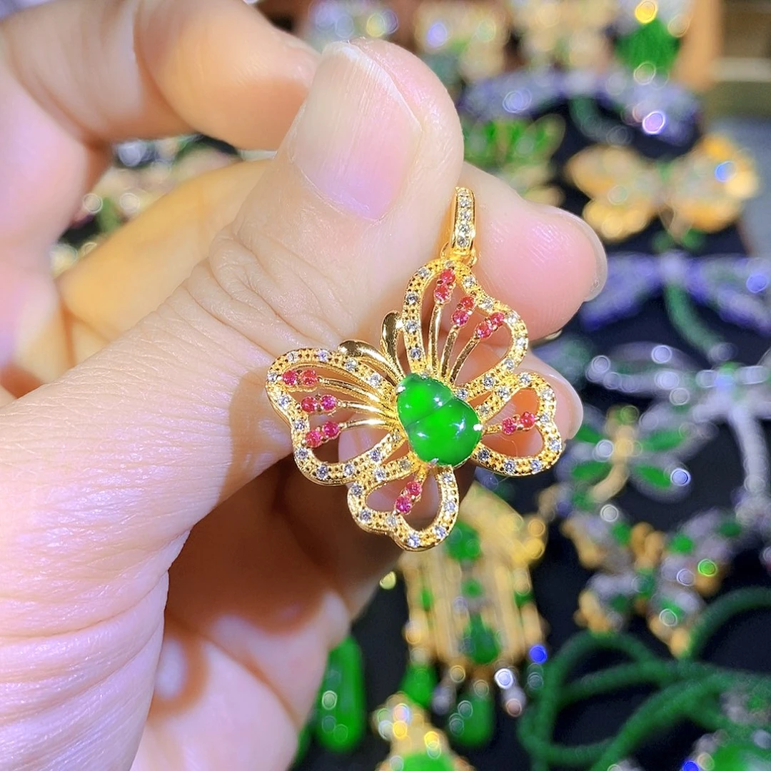 吊坠(不含链)银S925镶嵌翡翠