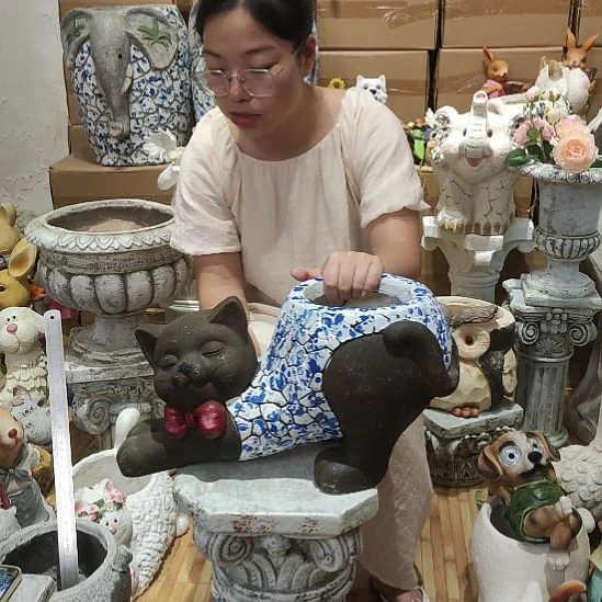 合成树脂氧化镁青花猫花盆