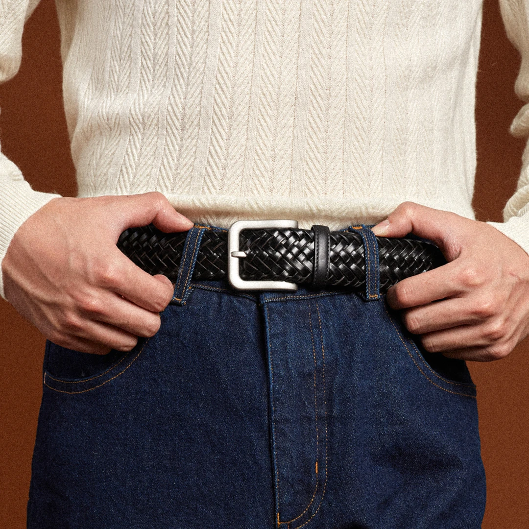 ThomWills男士皮带真皮针扣商务正装编织腰带男款休闲春季