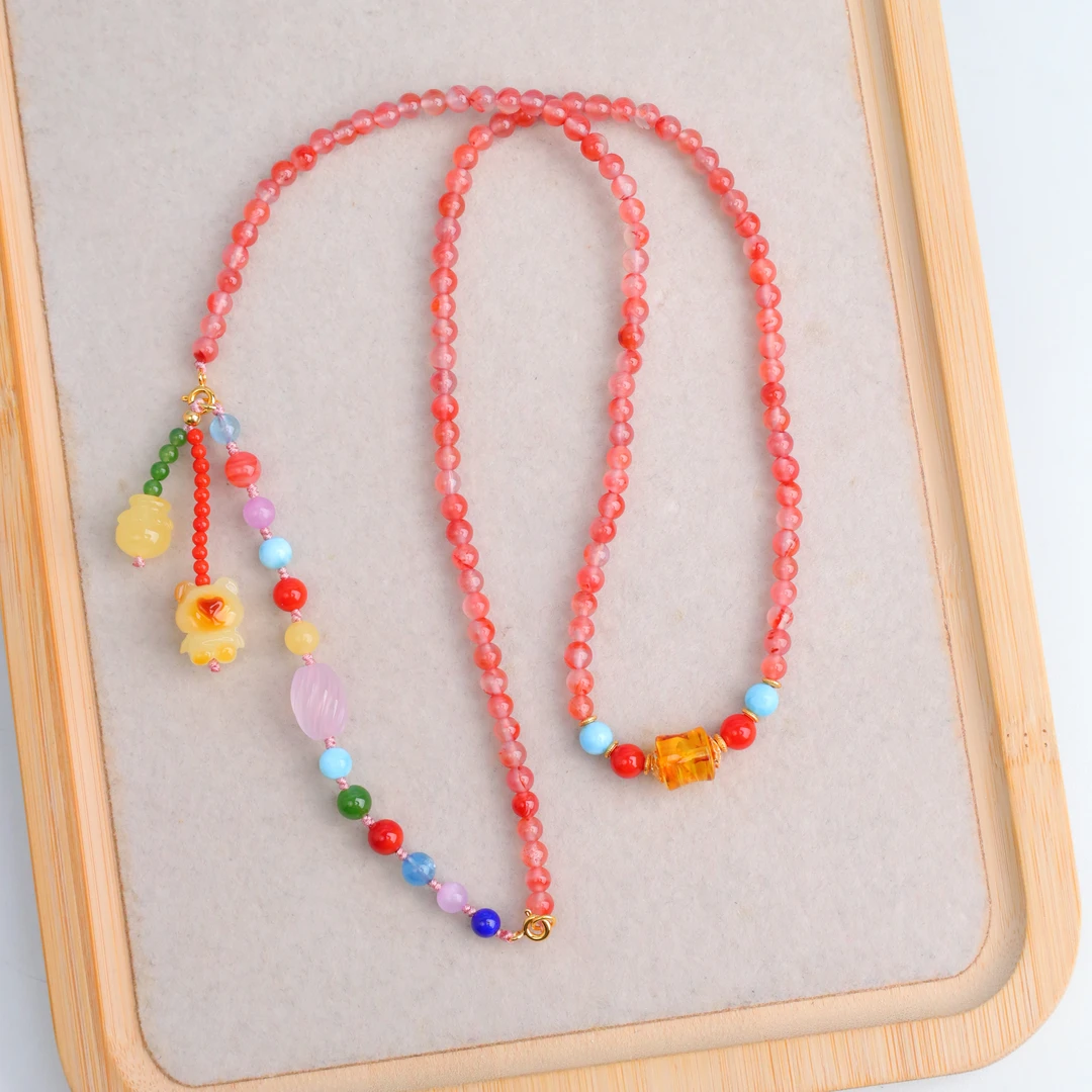 【琪琪珠宝】天然原矿蜜蜡小熊南红项链——万能链