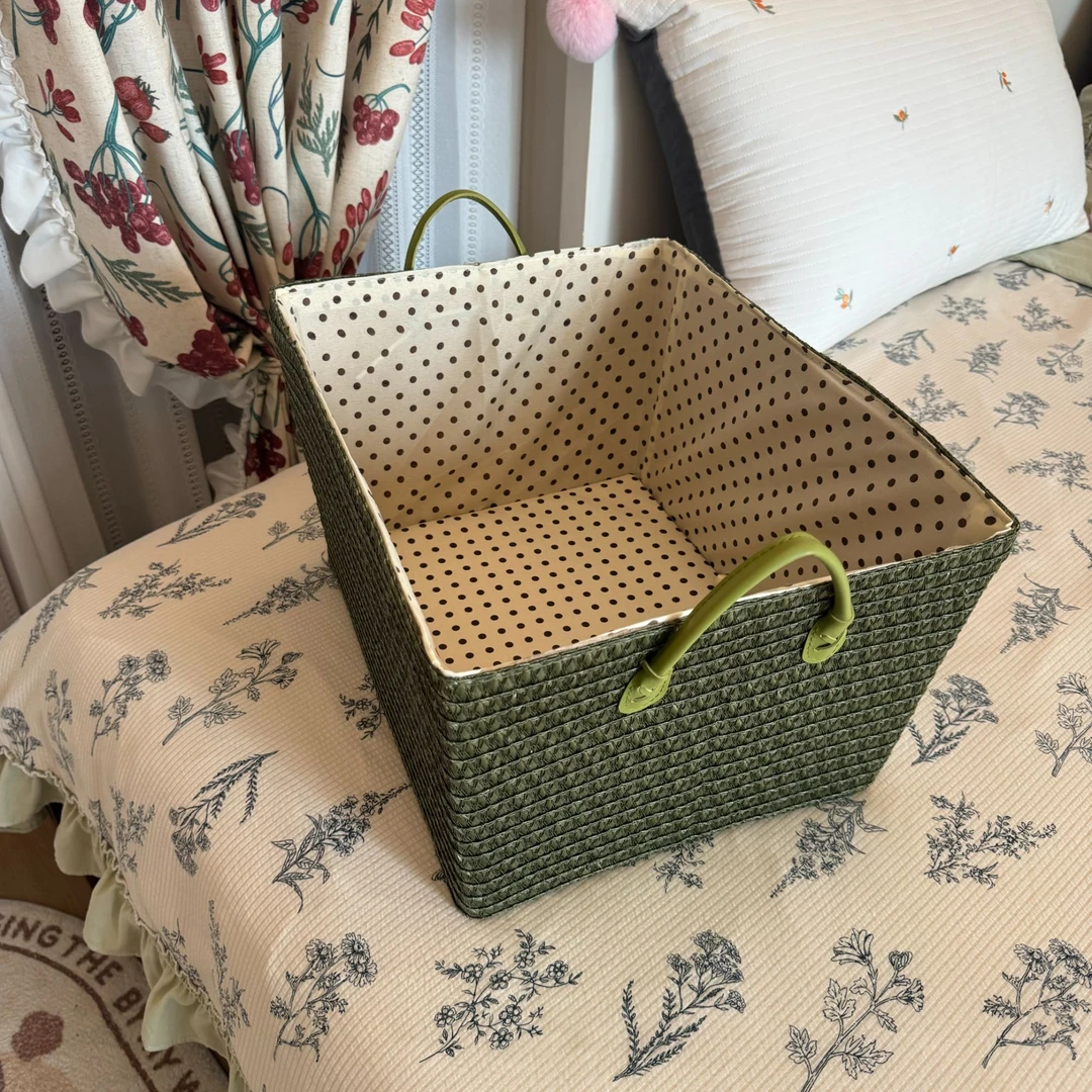 仿藤编织零食编织可折叠收纳筐草编玩具带把手储物筐脏衣篮杂物篮
