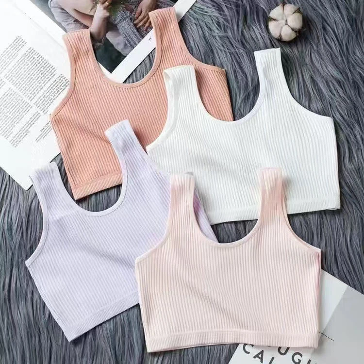 8-15岁小学生发育期双层棉小背心防凸点透气青春薄款条纹透气背心