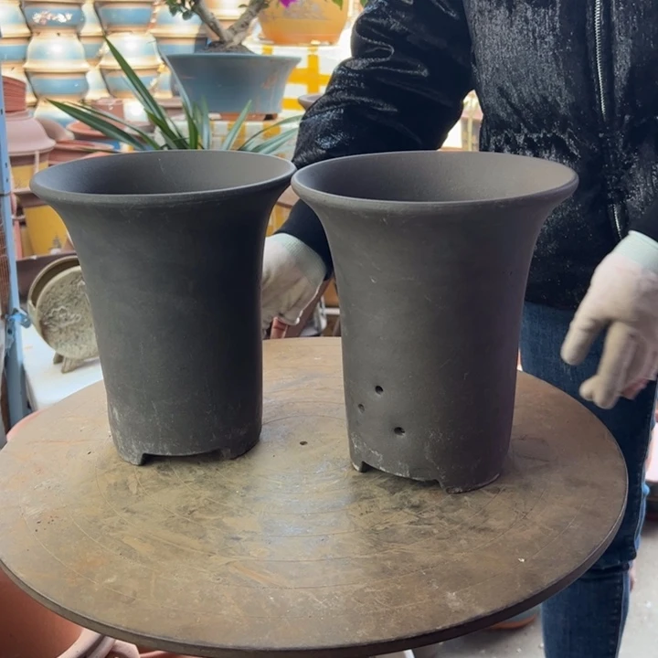 紫砂18+18素兰花盆 口径18×20