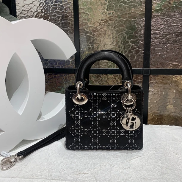 95新 DIOR/迪奥 Dior黑银缎面三格戴妃 25040129-09