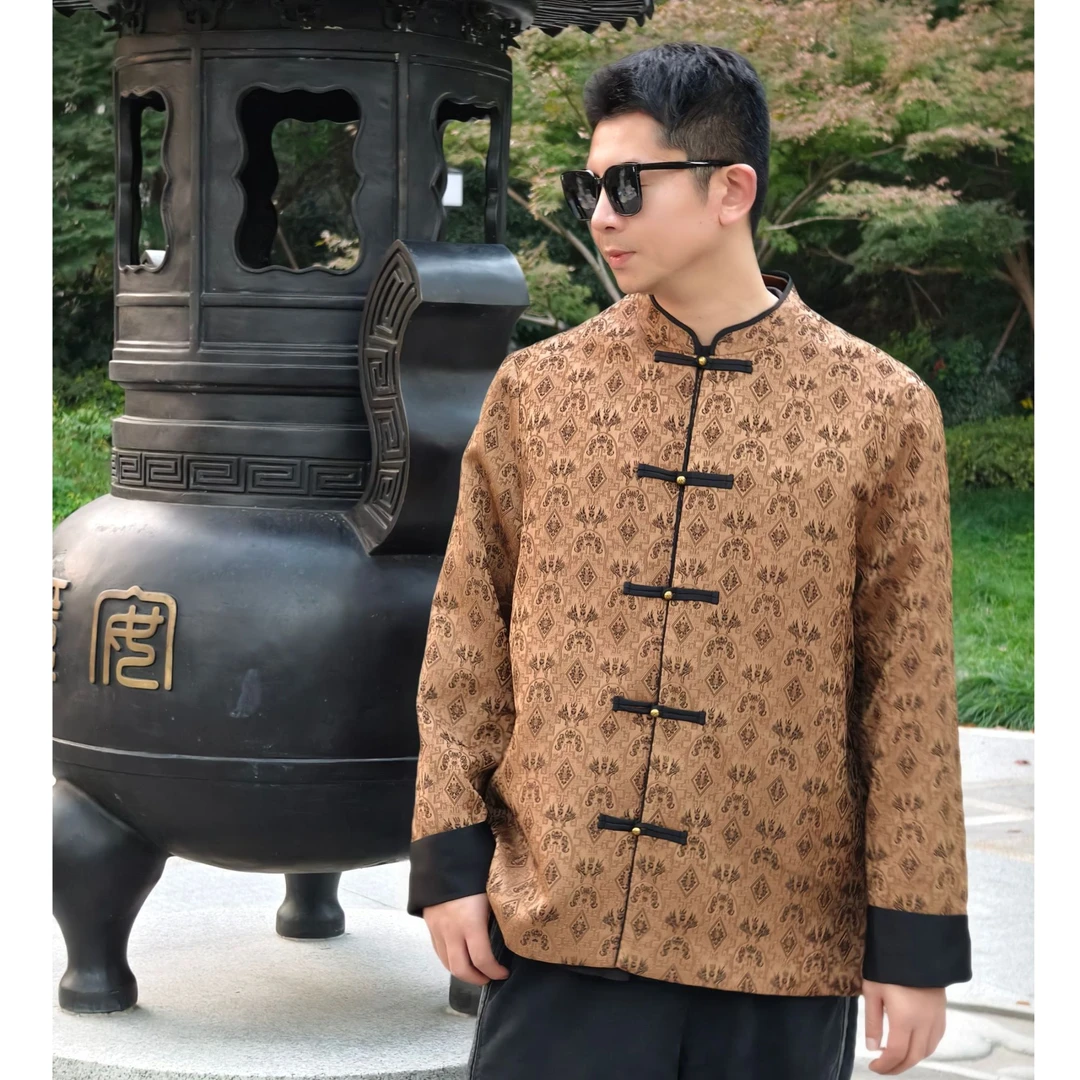 月下扬帆2615新中式国风宋锦100桑蚕丝香云纱男士唐装外套中国风