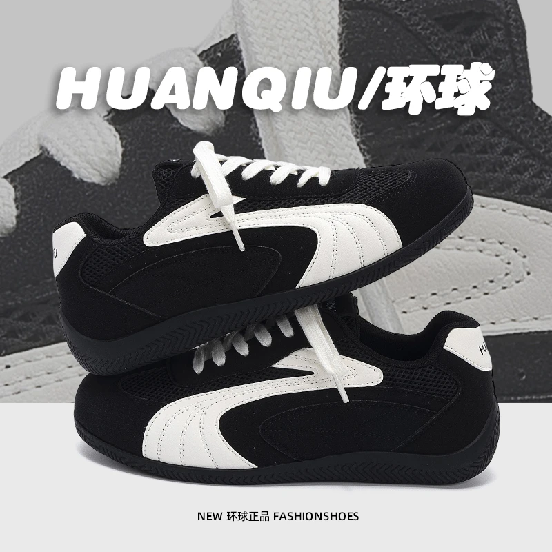 环球男鞋黑色经典德训鞋男款2025新款秋季网面透气百搭时尚休闲鞋