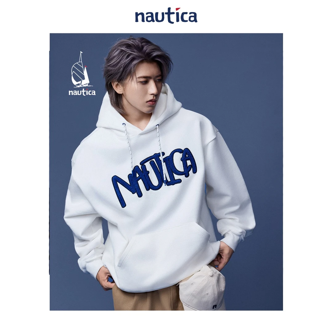 Nautica White Sail蔡徐坤同款×经典袋鼠口袋潮流连帽卫衣KW5472