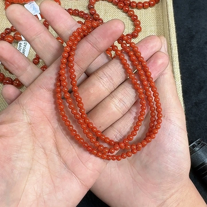 南红玛瑙未镶嵌手链原矿南红项链4mm高品质瓦西柿子红