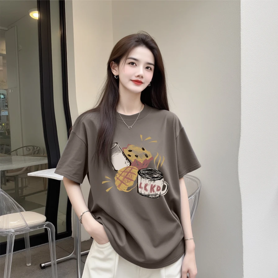 【下午茶】纯棉夏季短袖T恤设计感休闲宽松显瘦印花时尚休闲上衣