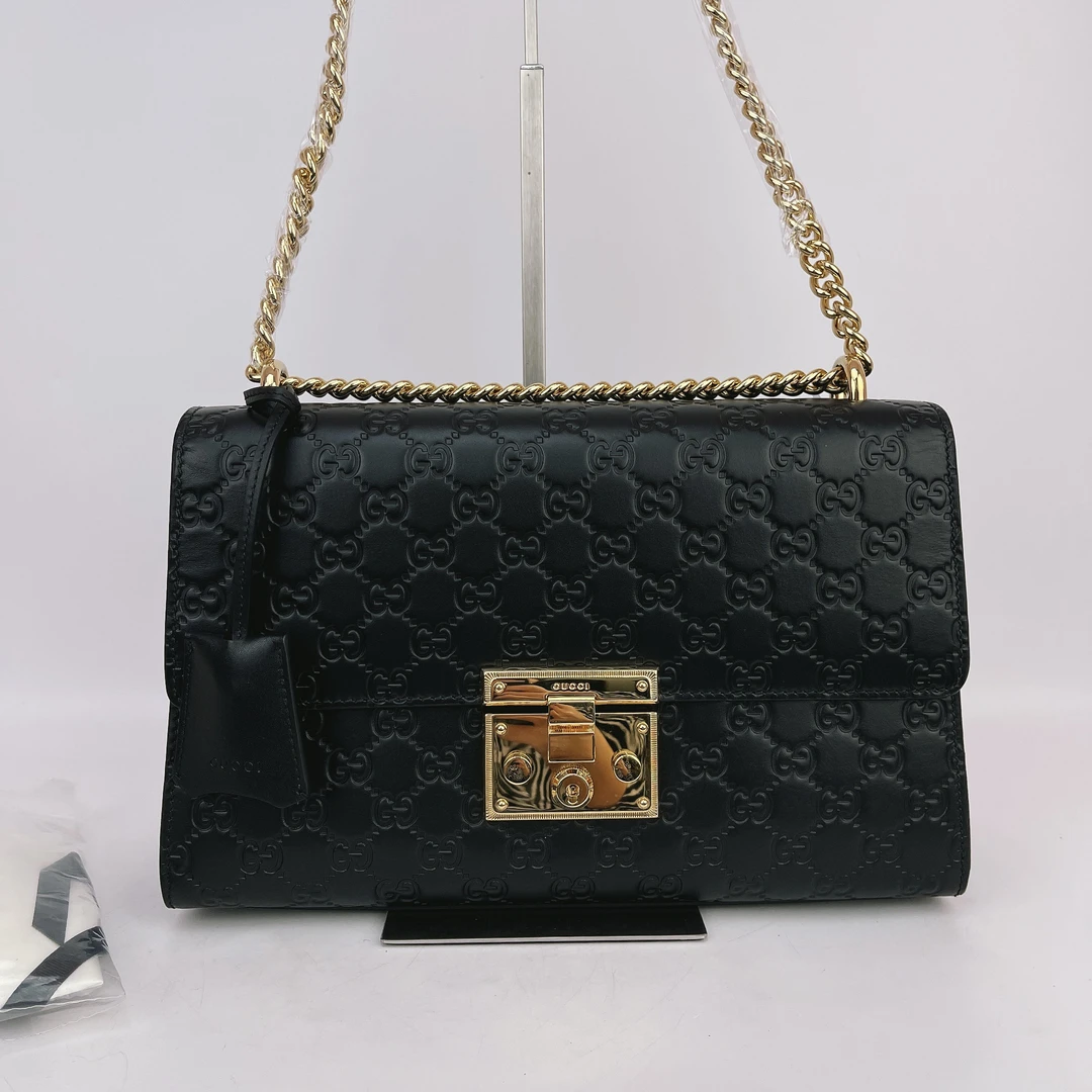 95新 GUCCI/古驰 古驰 黑色老花斜挎包底长30 K002