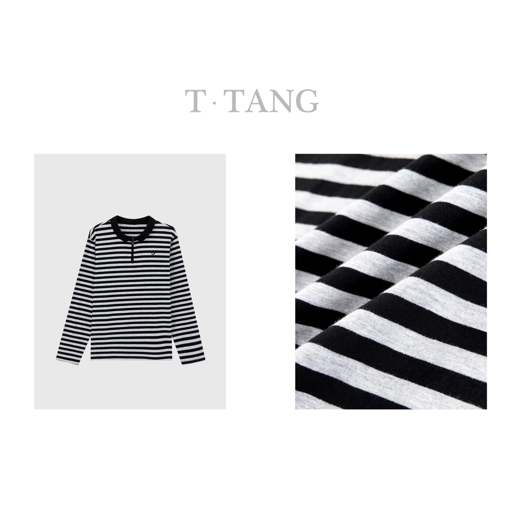 FL春季190g色织匹马棉显瘦时尚撞色娃娃领正肩条纹长袖【6652】