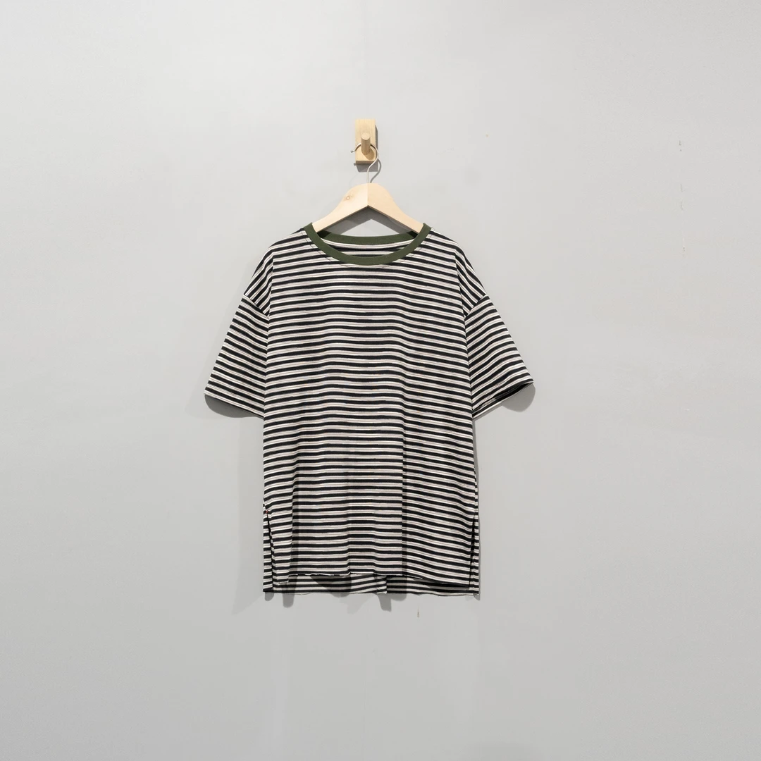 【且听风吟】0114836文艺棉条纹圆领复古百搭显瘦T恤 衣长71胸围122