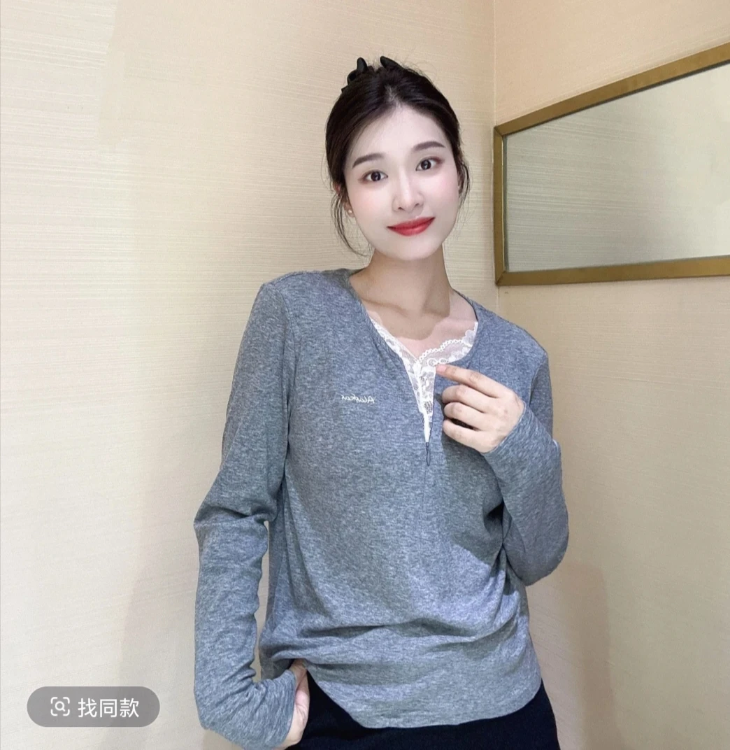 俪妍【LIVELY·YAN】25秋季款蕾丝T37914休闲时尚长袖百搭