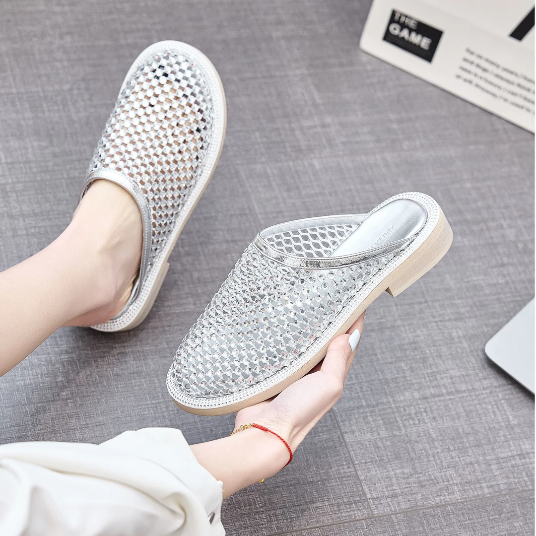 173a6774镂空包头拖鞋 水钻