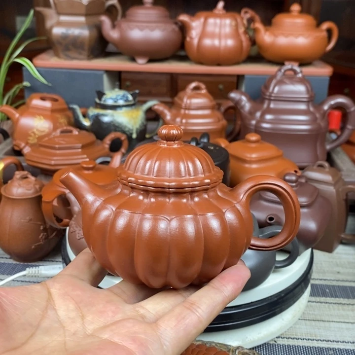 茶壶紫砂筋纹容天230cc原矿赵庄朱泥特价