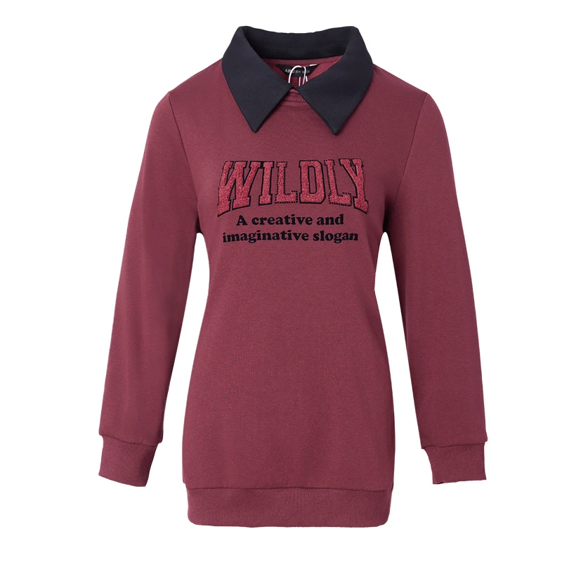 52488女装2024冬季新款大码胖mm显瘦卫衣女polo领长袖字母上衣