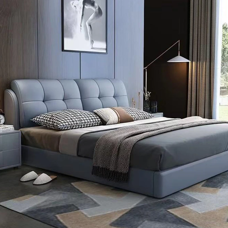 G2#齐边款软包床简约轻奢卧室床小户型软皮床靠包