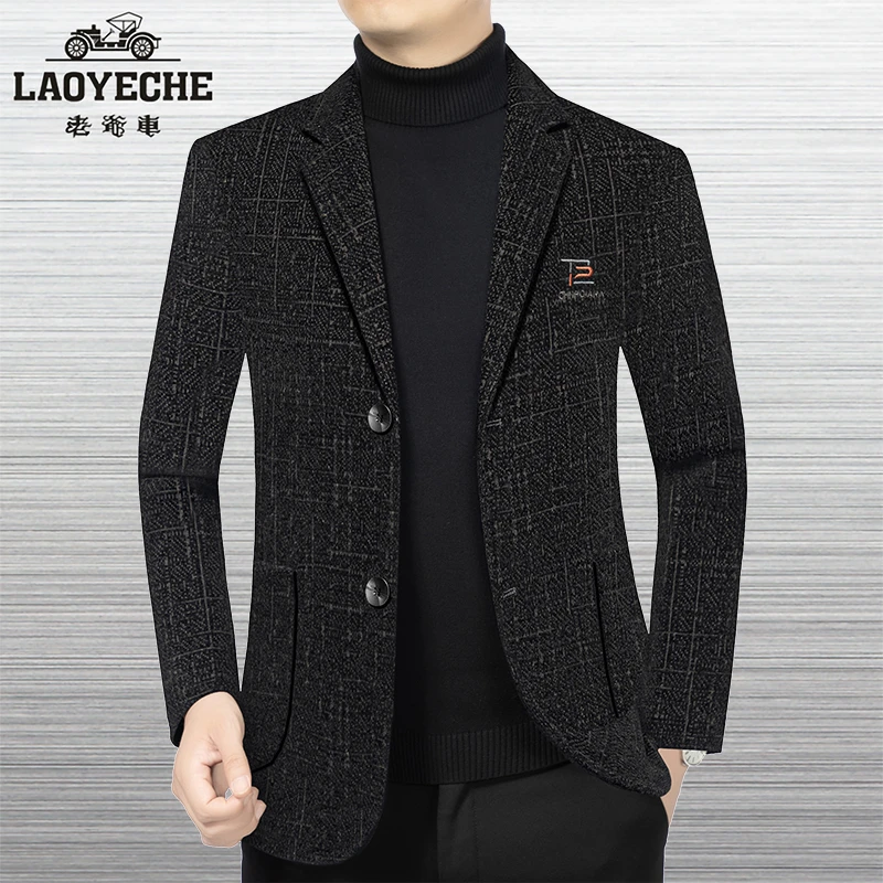 老爷车2025新款秋冬季西服中年时尚修身款正品商务雪呢上衣外套