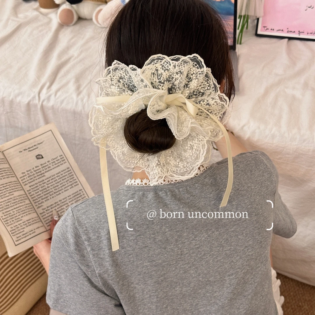 蕾丝花边大肠发圈超大号2025新款抽绳肥肠圈芭蕾风头绳扎马尾头花