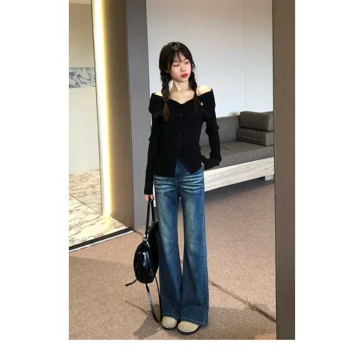 小个子不贴腿微喇叭牛仔裤女2025春季新款高腰辣妹浅蓝色显瘦