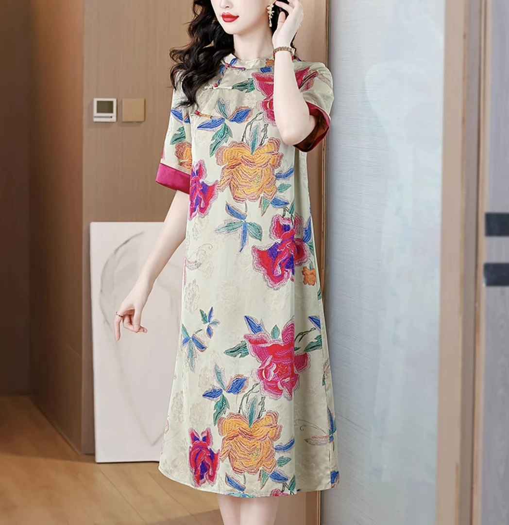 2025夏季新款提花国风优雅高贵气质连衣裙