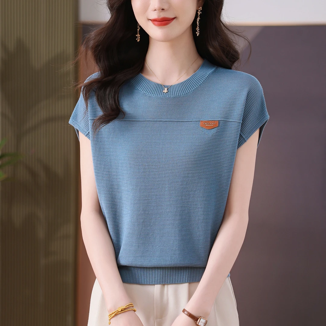 【100天丝】清凉短袖T恤女夏季新款气质圆领蝙蝠袖上衣百搭宽松显瘦