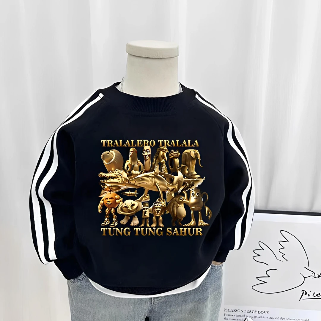 潮酷山海经新款上衣三条杠T桖秋冬纯棉长袖痞帅童装儿童长袖圆领