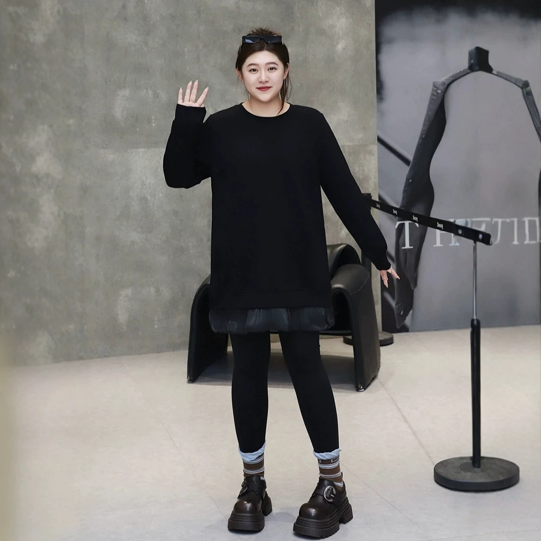 大码女装2025秋冬新款胖MM加肥加大显瘦遮肉高弹力中长款长袖上衣