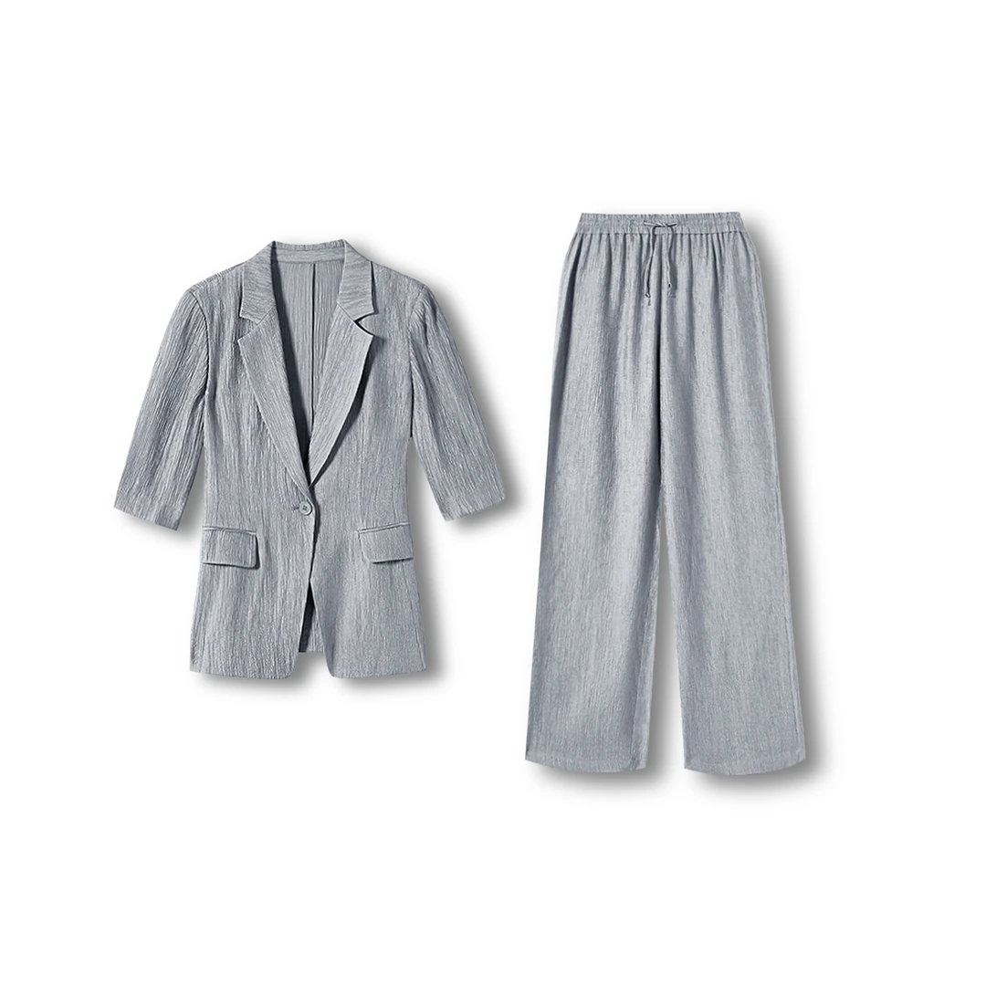 25SS夏季新款老钱压褶灰色通勤薄款西装套装【WGK009】