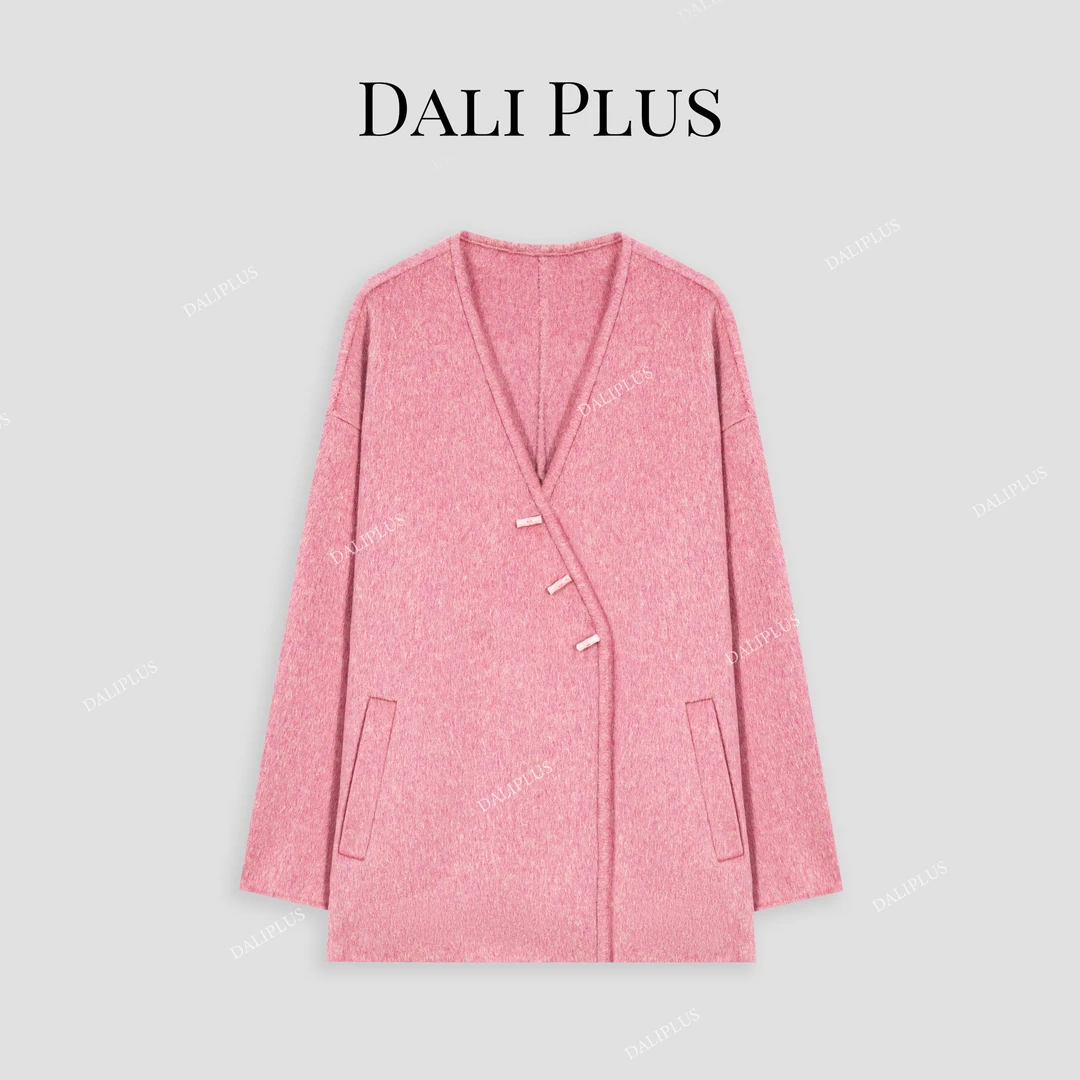 DALI PLUS【桑蚕丝骆驼绒+绵羊毛】新中式落肩V领双面呢-D4CK0145