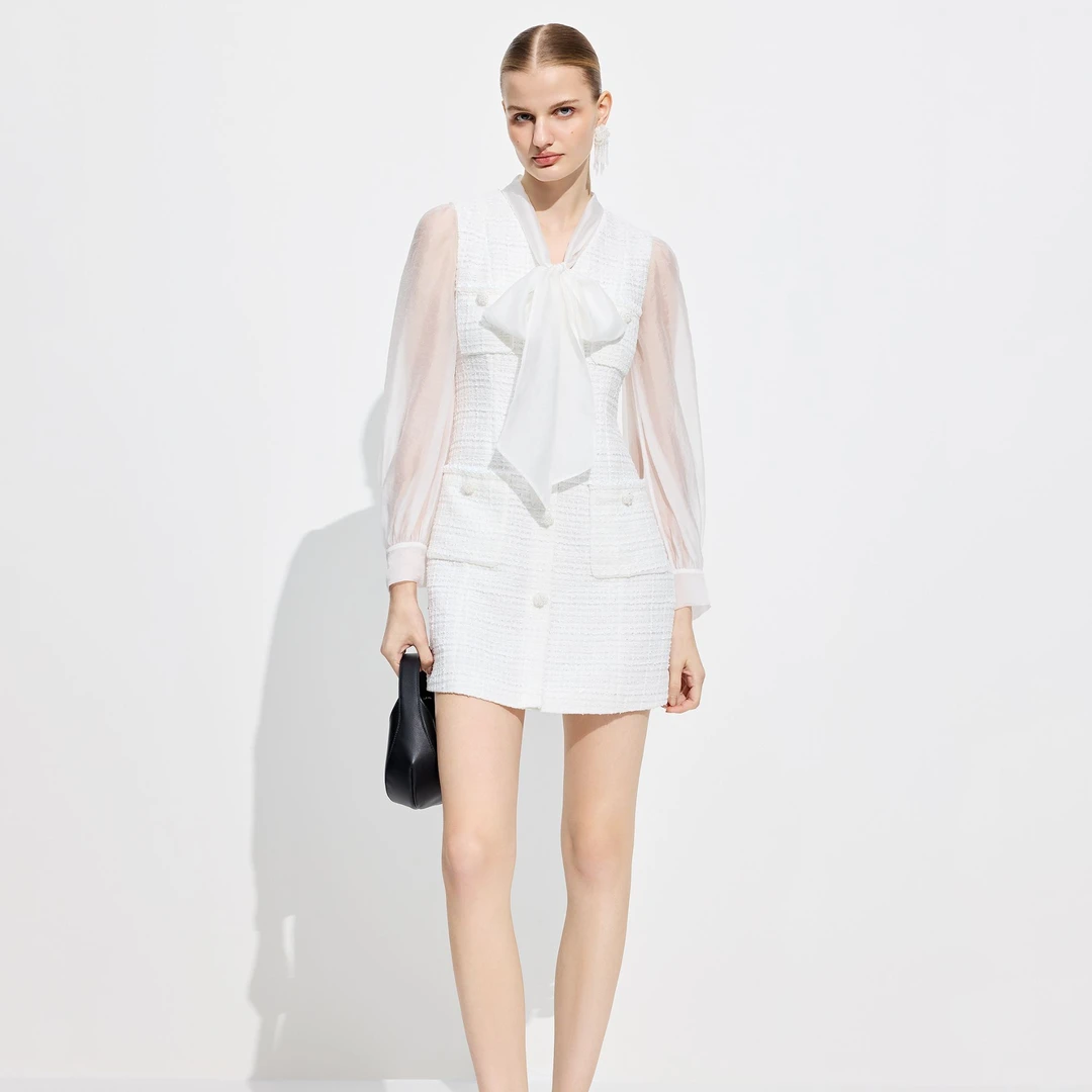 COCOON/可可尼绑结v领拼接连衣裙25203BF024016012