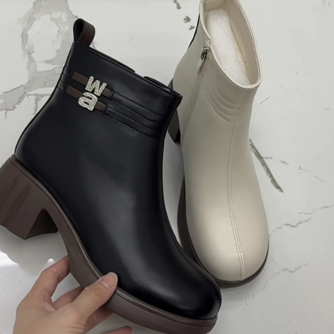 方跟大棉软皮靴子舒适保暖