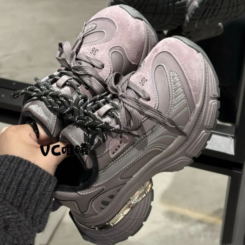 欧洲站甩头厚底老爹鞋女2025春季新款复古增高百搭轻便休闲运动鞋